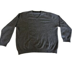 "Club Room" Mens 100% Fine Cashmere V-Neck Sweater Charcoal Gray XL Pullover‎